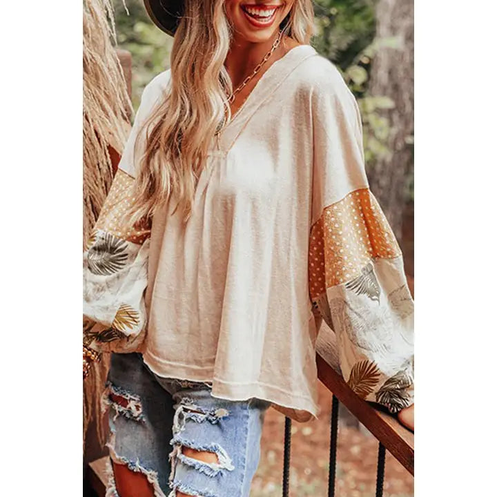 Floral Patchwork Long Sleeve Blouse
