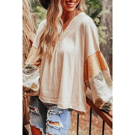 Floral Patchwork Long Sleeve Blouse