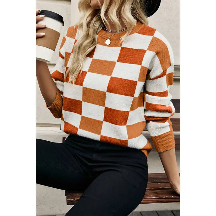 Orange Checkered Sweater
