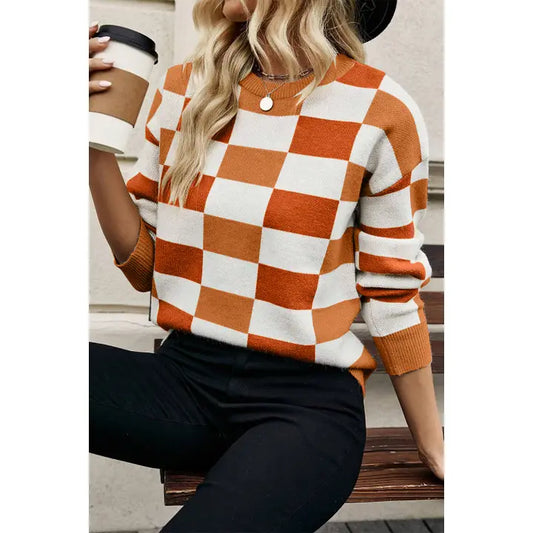 Orange Checkered Sweater