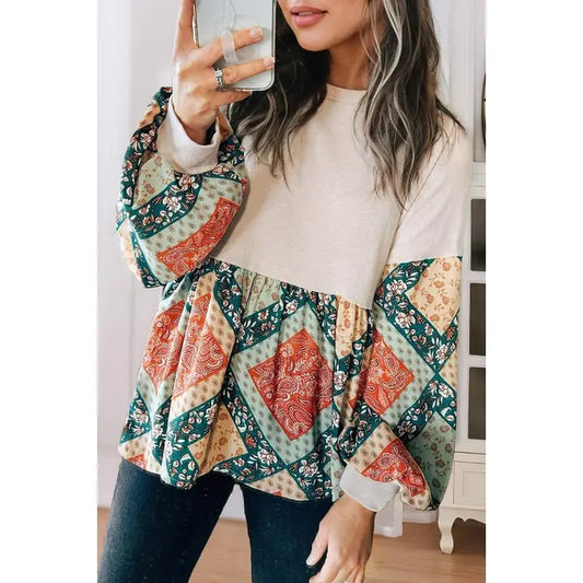 Paisley Patchwork Long Sleeve Blouse