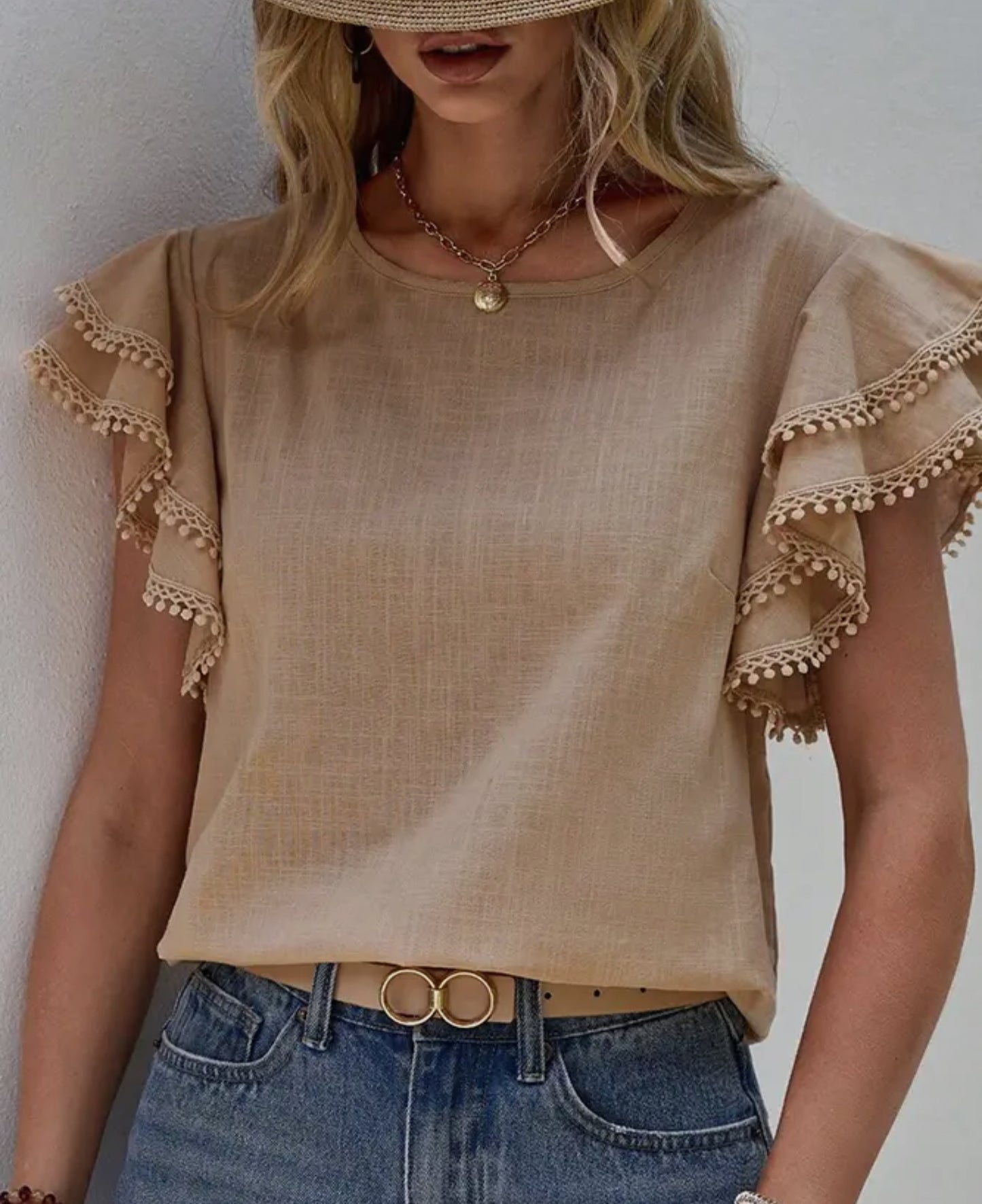 Ruffled Sleeve Tan