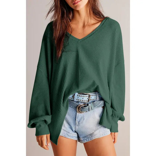 Green Waffle Knit Top