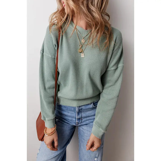 Waffle Knit V-Neck Top
